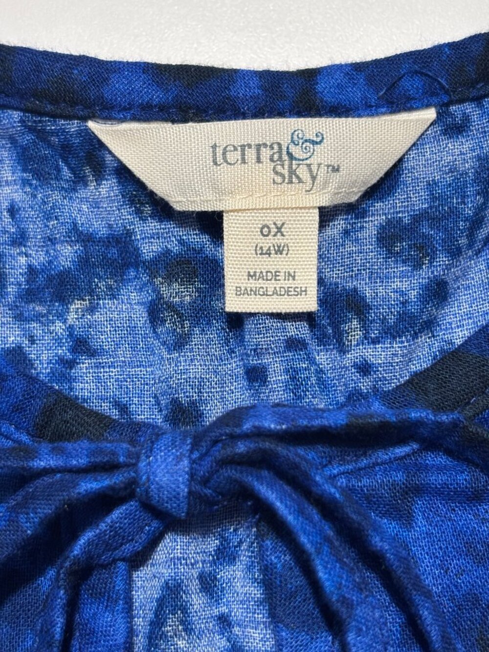 Terra & Sky Blue & Black Babydoll Peplum Cotton Smock Top - Picture 3 of 5